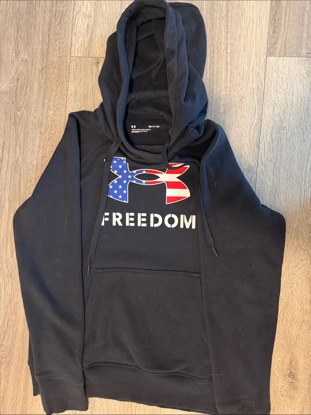 Under Armour Black Hoodie with American Flag Logo and FREEDOM Print